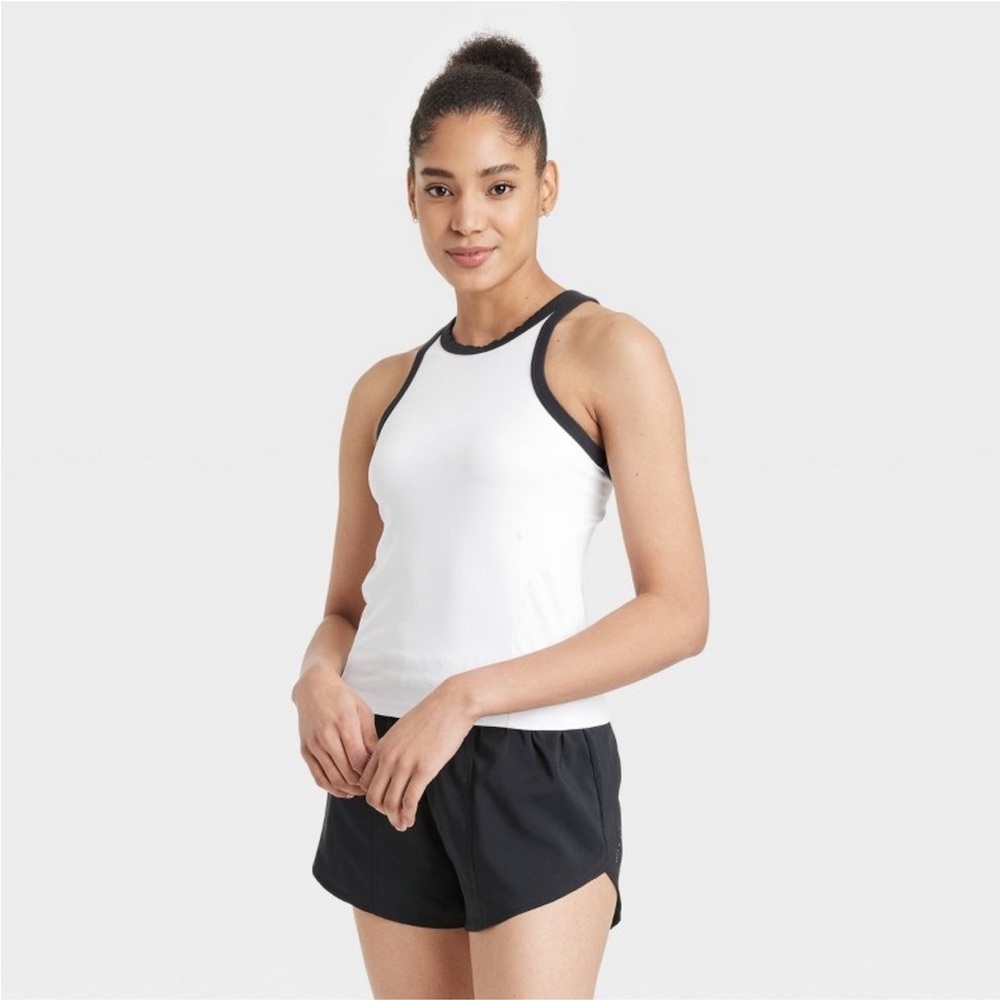Highneck Racerback Tank Top - All In Motion White Knit, Midweight, Flat Seams